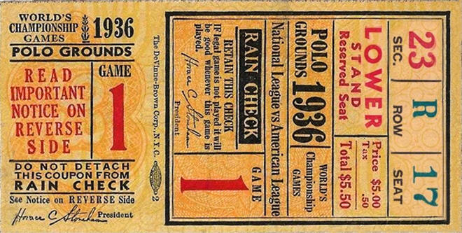 1936 World Series Ticket Stub Polo Grounds