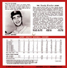 1964 Auravision Sandy Koufax Premium Record back